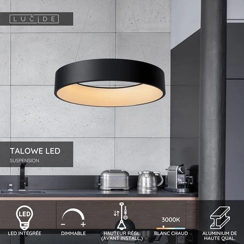 Lucide TALOWE LED - Suspension - Ø 60 cm - LED Dim. - 1x39W 3000K - Noir - USP